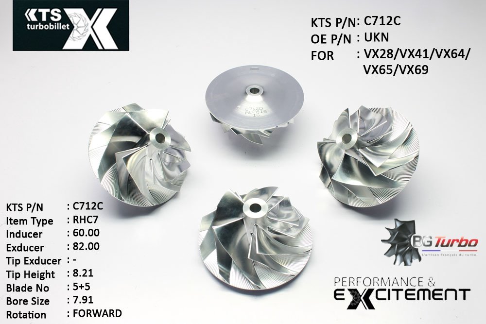 Turbo ROUE FORGÉE MFS PERFORMANCE - 5+5 PALES - INDUCER : 60 - EXDUCER : 82 - TYPE : RHC7ANGLE : 60° - ROTATION : Forward - SUPER BACK : 4,96 - BORE SIZE : 7,91
